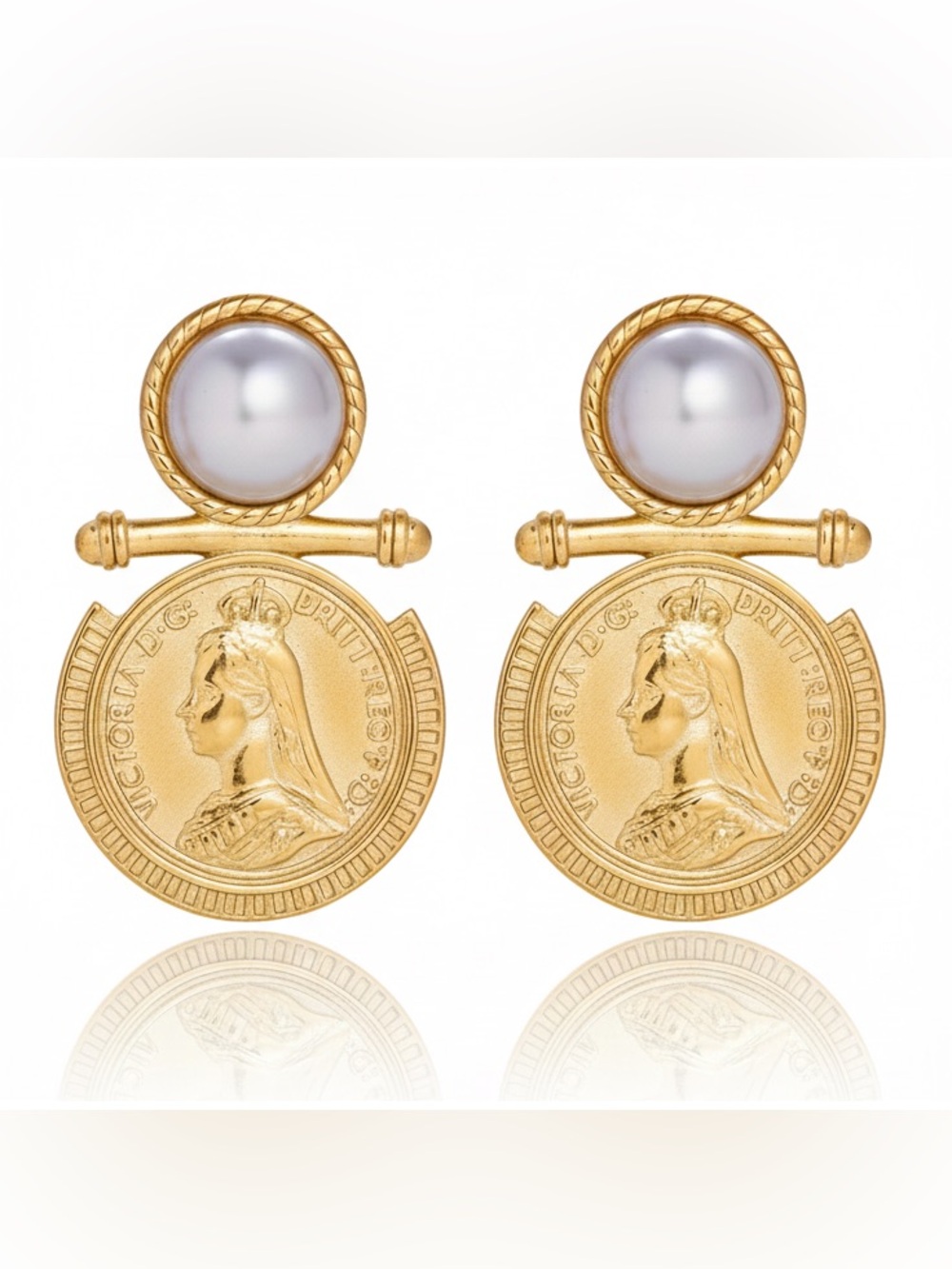 Hart Designs Gold Coin & Pearl Drop Earrings